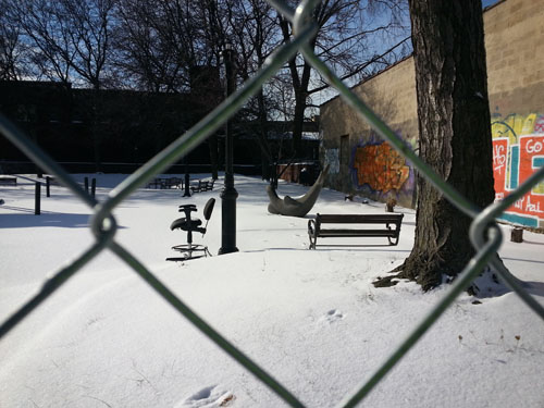 The concrete seal, an empty chair.